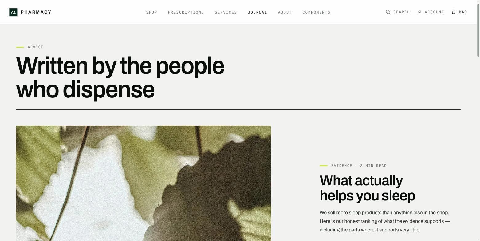 The journal index page with a large article headline and lead image