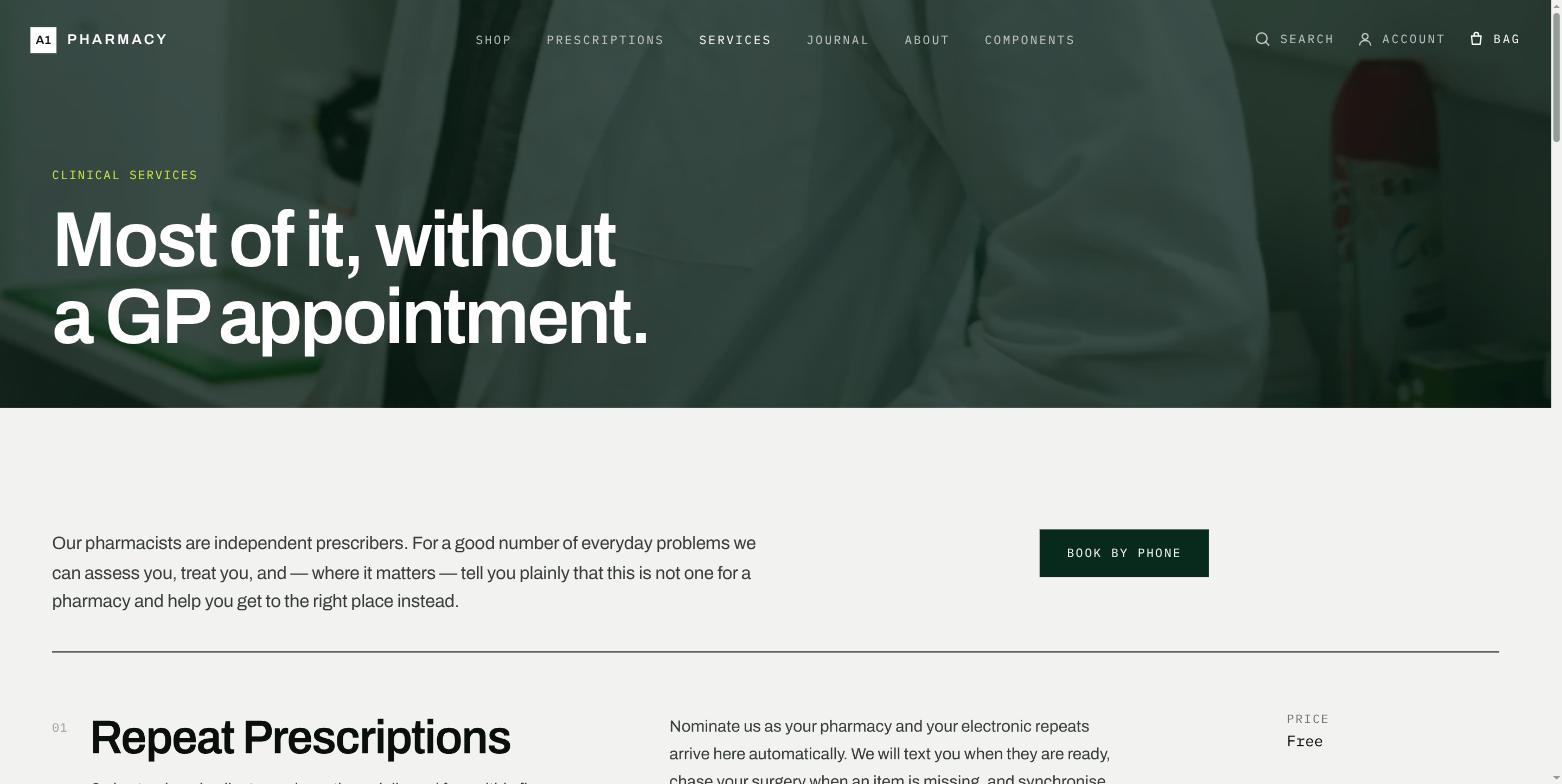 The clinical services page with a full-bleed photographic header